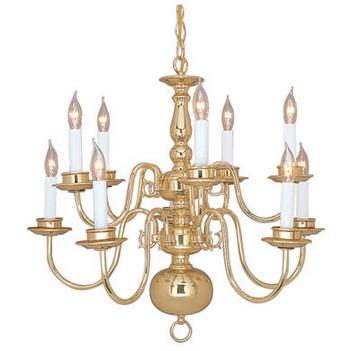 10 Light Two Tier Solid Brass Williamsburg Chandelier