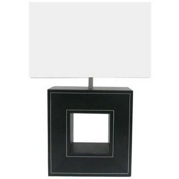 LTHR015/Black Leatherette table lamp